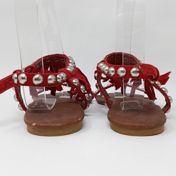 Jeffery Campbell Wink Red Suede Fringe Studded sandals, Women's Size 7. - Picture 10 of 13